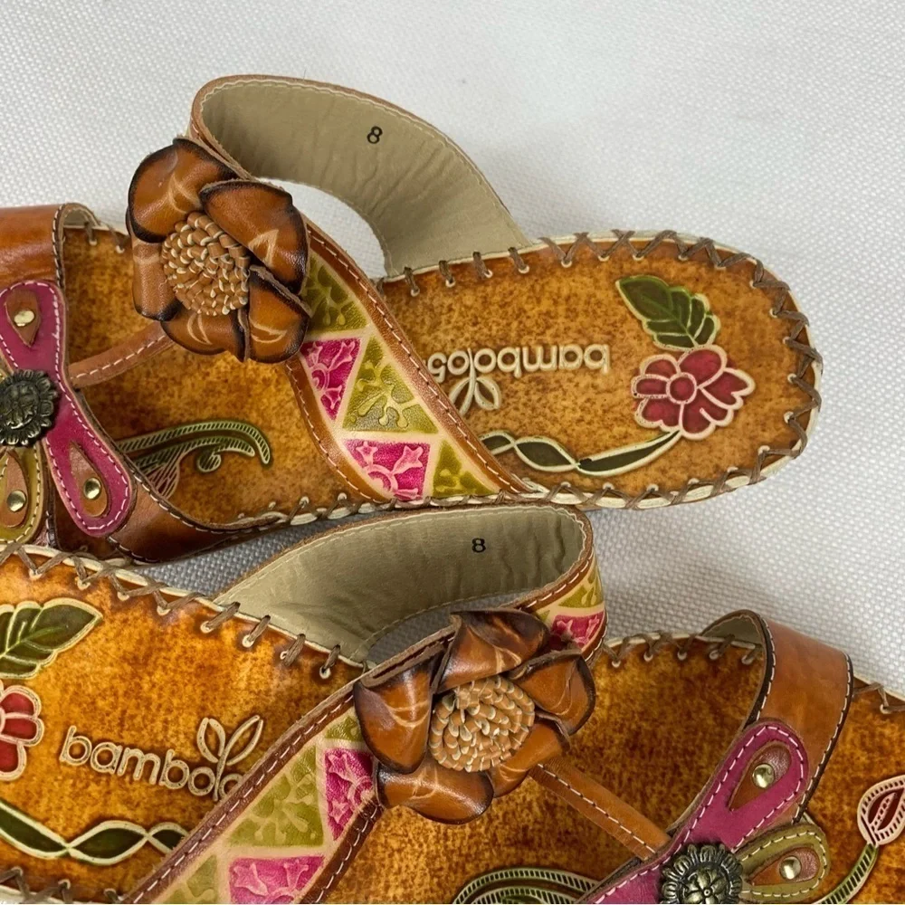 Bamboo54 size 8 Orange & Pink Flora Artesian Sandals - Picture 11 of 11